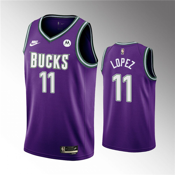 Men's Milwaukee Bucks #11 Brook Lopez 2022/23 Purple Classic Edition Swingman Stitched Basketball Jersey - Click Image to Close